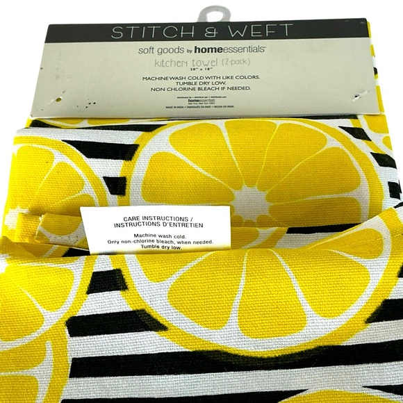 Stitch & Weft Kitchen Towel Set Lemon Print 100% Natural Cotton Yellow Black - Picture 7 of 16